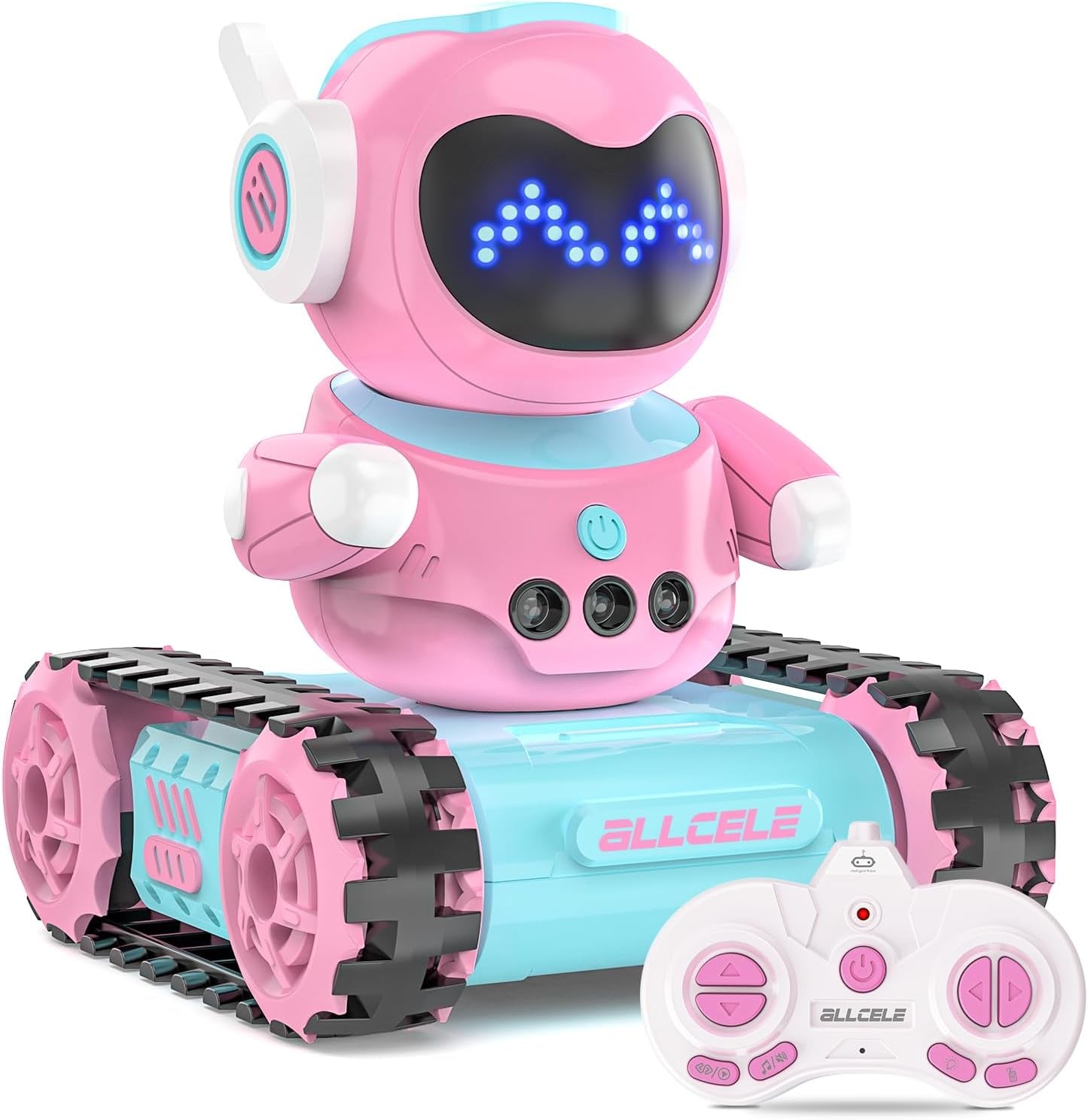 Girls Robot Toy, Rechargeable RC Robot for Kids, Remote Control Toy with Music and LED Eyes, Gift for Children Age 3 Years and up - Pink